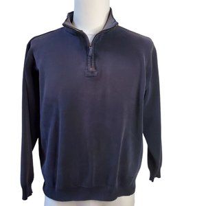 IZOD Pullover Jacket Mens L Black Long Sleeve 1/4 Zip Casual Logo 100% Cotton